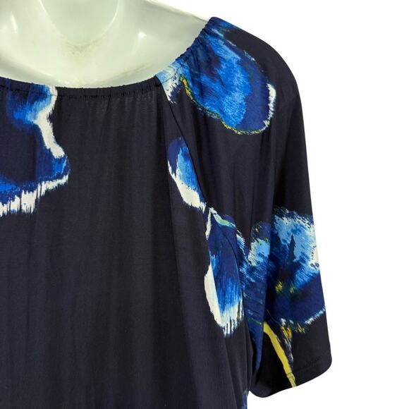 INC International Concepts Navy Floral Jersey Knit V-Neck Short Sleeve Dress 2X - Picture 13 of 16